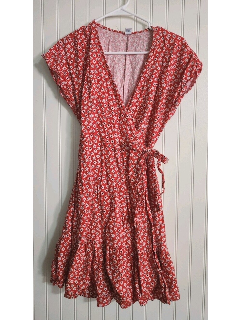 Old Navy Womens Cottagecore Floral Wrap Dress Size S Ruffle Prairie Church Red